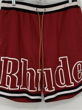 Rhude Court Logo Red Designer Shorts with pockets/athletic/drawstring/men/XL